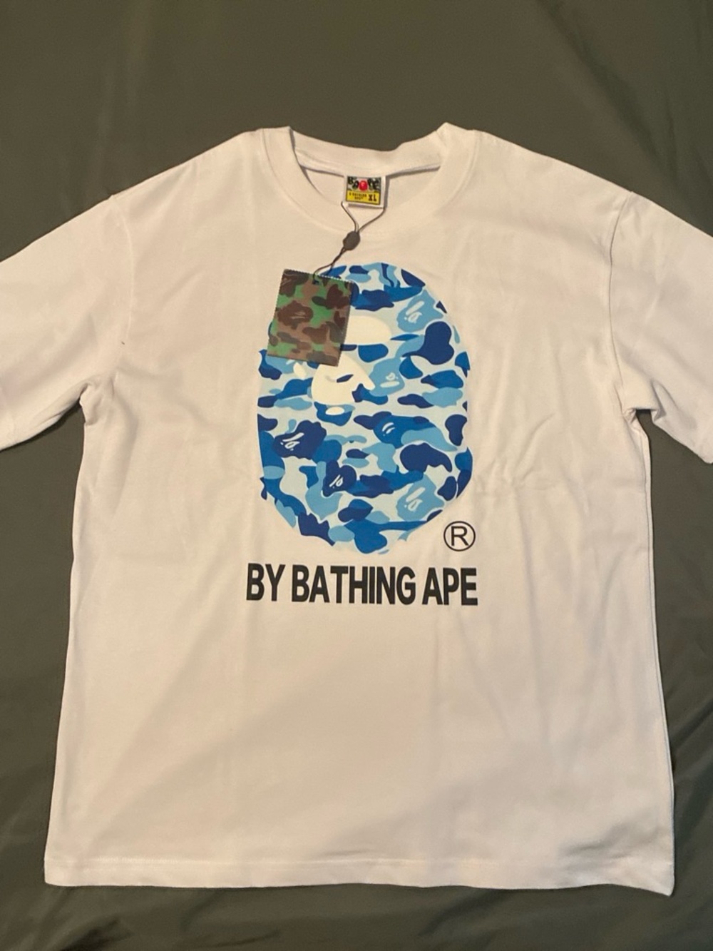 Bape White T-Shirt with Blue Camo Ape Head